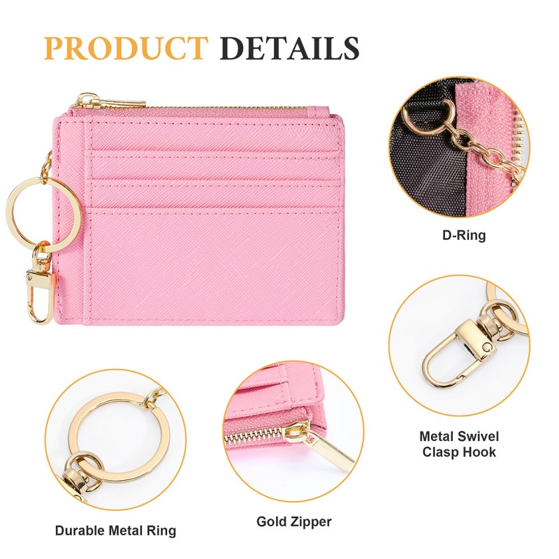 Sodsay RFID Wallet Women Card Case Slim Front Pocket Wallet for Women Credit Card Holder with Keychain(CH Pink) - Image 3